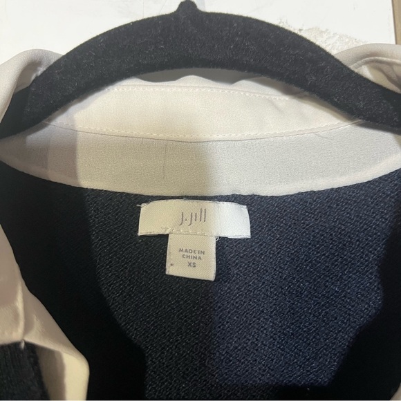 J. Jill Collared Sweater MIXED MEDIA CARDI Navy Blue and White Preppy Size XS - Picture 6 of 8